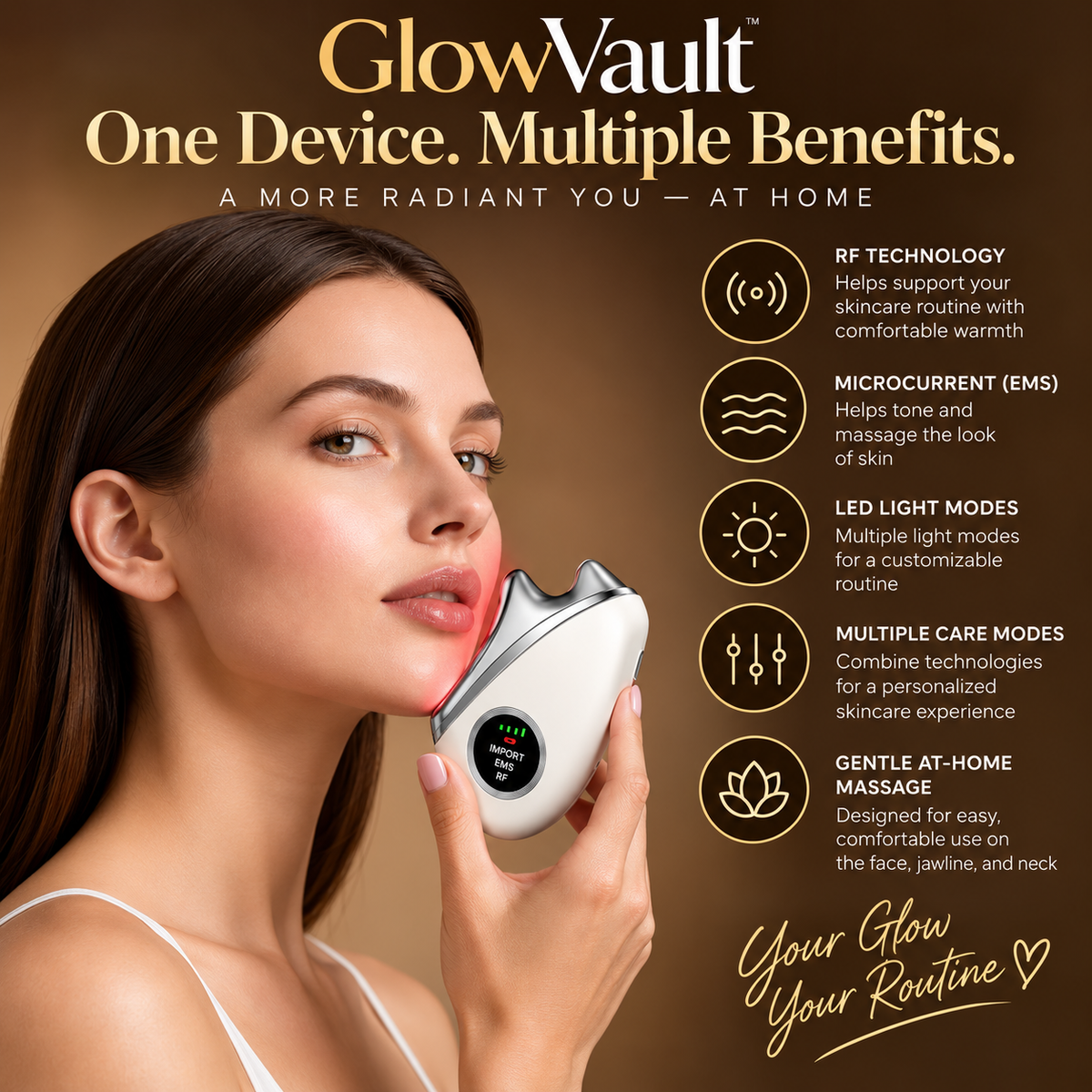 GlowVault 4-in-1 RF, LED & Microcurrent Facial Sculpting Wand