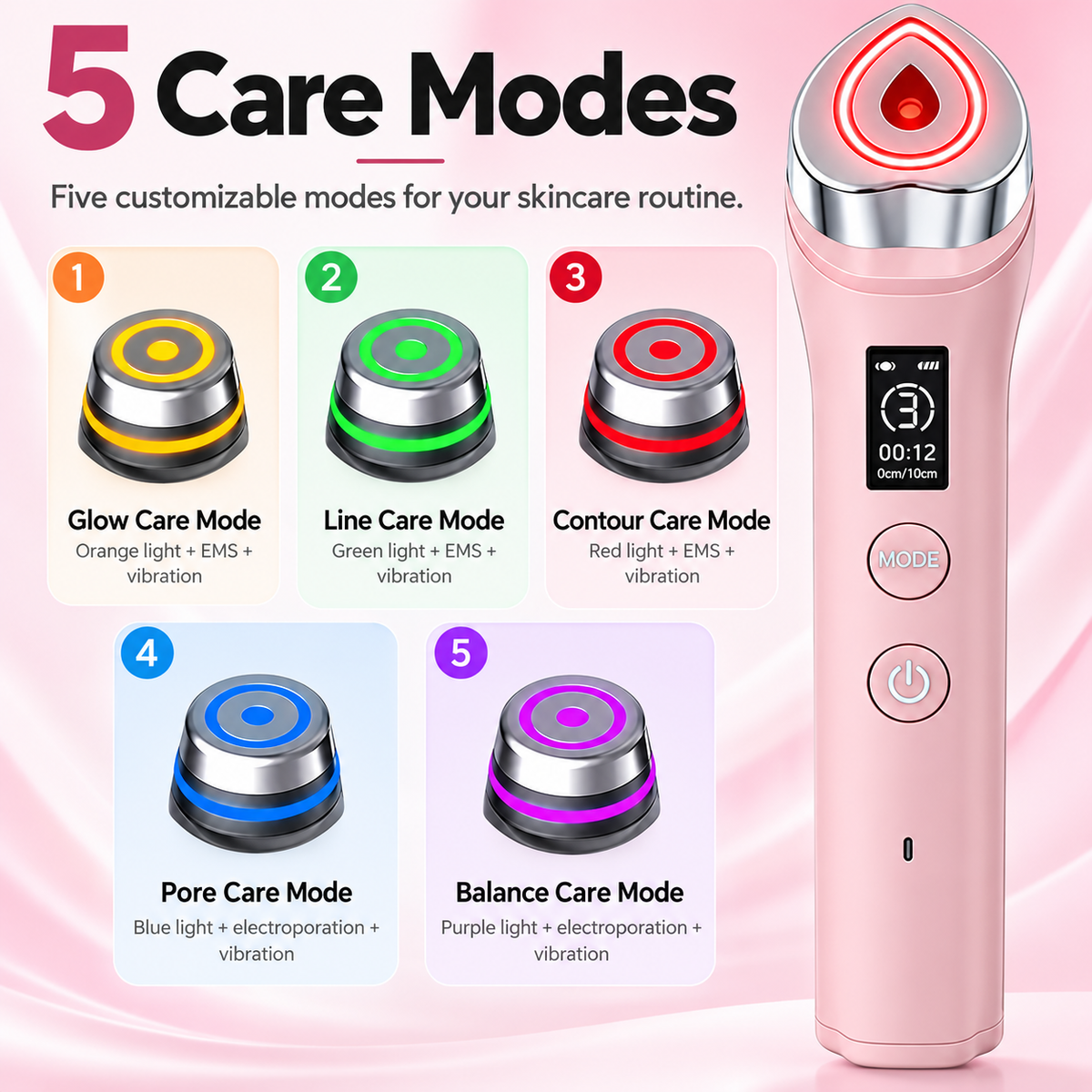 GlowVault 5-Mode LED & Microcurrent Facial Wand